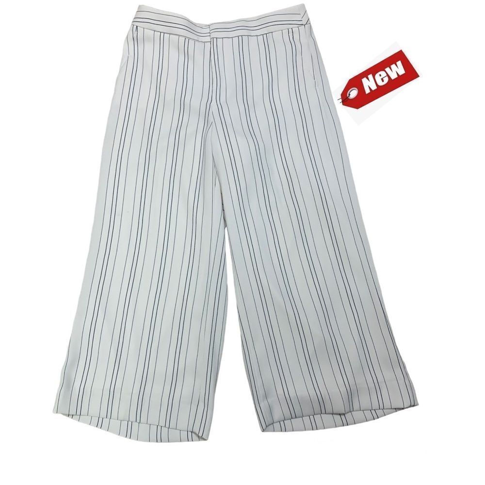 Banana Republic tailored performance white black pinstriped culottes pants Sz 8